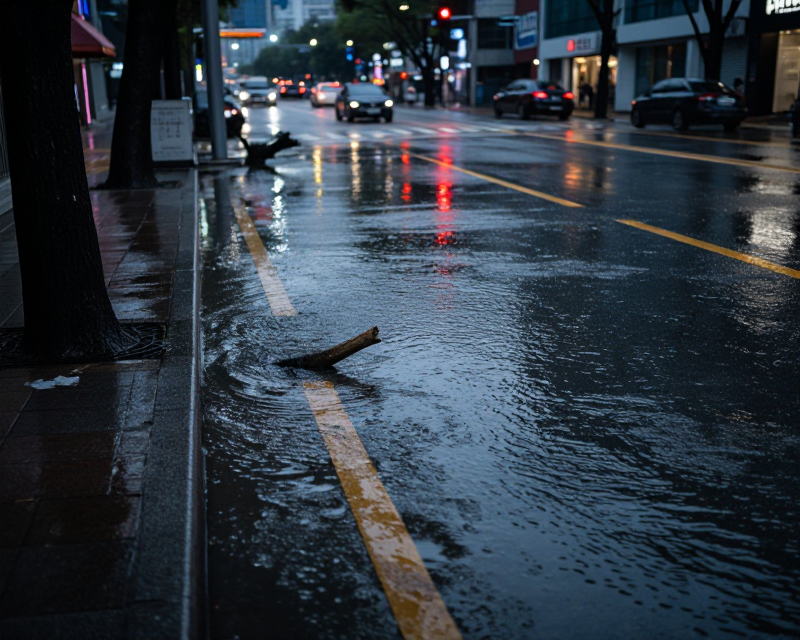Flooded Seoul Street at Night