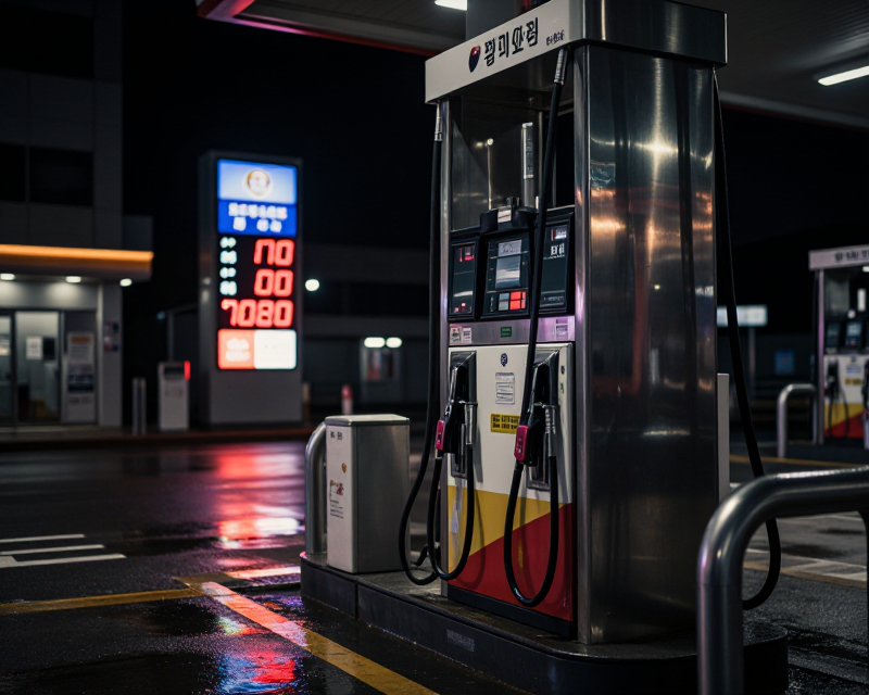 Moody Korean Gas Station at Night